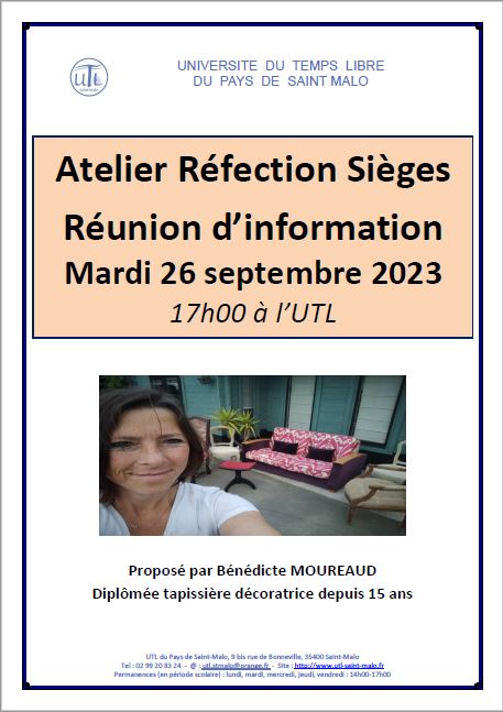 26 septembre 2023 Atelier Réfection de Sièges
